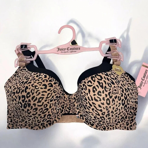 Juicy Couture  Sexy Push-Up Leopard Print & Solid Black Bra Set size 38D - Picture 4 of 8
